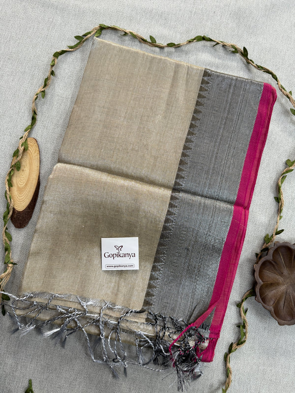 Chiku Temple Designe Handloom Tissue Cotton  Saree