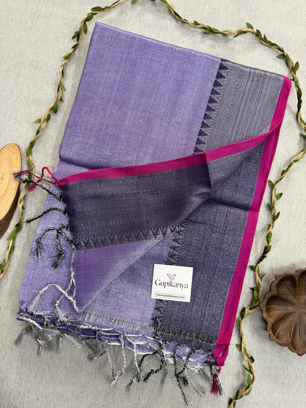 Lavender Temple Designe Handloom Tissue Cotton  Saree