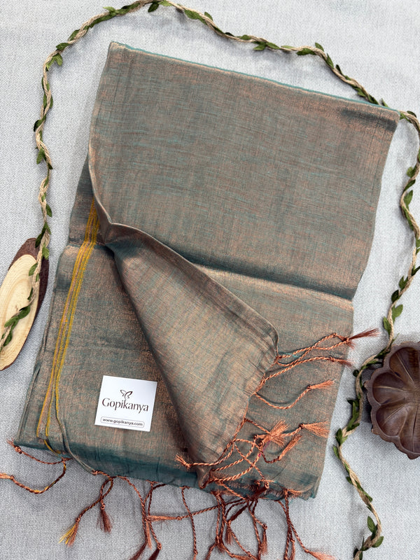 Rama Green Handloom Tissue Cotton  Saree