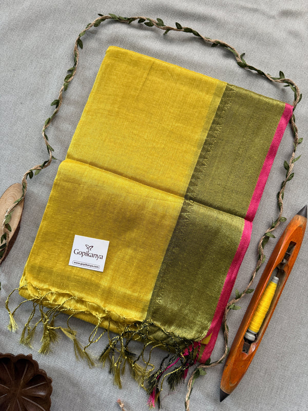 Elegant Yellow Handloom Tissue Cotton Saree | Gopikanya