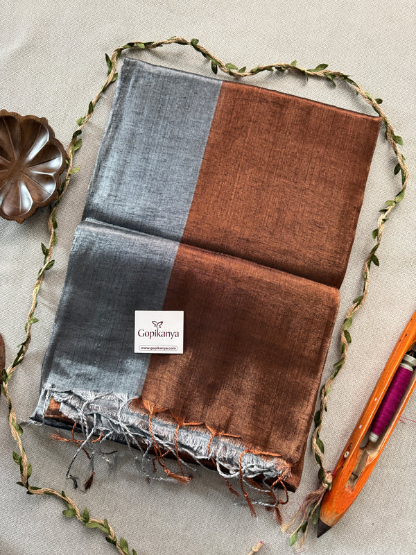Copper Nd Grey Tissue Cotton Handloom Saree  | Gopikanya