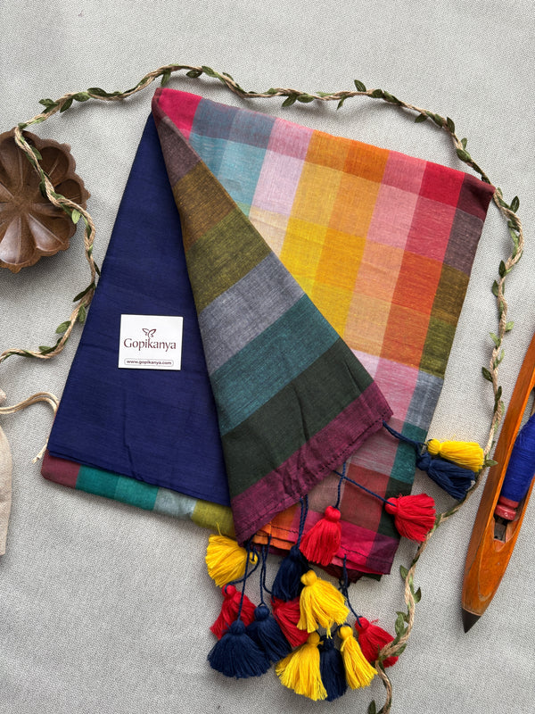 Blue Handloom Pure Cotton Rainbow Design Saree – Grace with Comfort